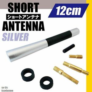 ショートアンテナ 12cm カーボン仕様 ダイハツ エッセ カスタム 汎用 車 銀 シルバー パーツ 外装 受信 簡単取り付け ナビ ヘリカル