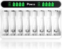 8スロット充電器 POWXS 電池 単3 単4 充電器 急速電池充電器 LCD液晶ディスプレイ ニッケル水素/ニカド 単三充電池/_画像1