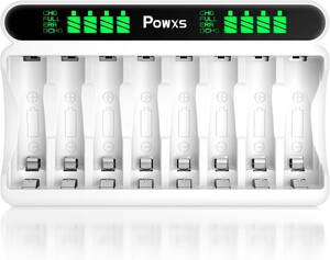 8スロット充電器 POWXS 電池 単3 単4 充電器 急速電池充電器 LCD液晶ディスプレイ ニッケル水素/ニカド 単三充電池/