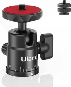 Ulanzi ボールヘッド 自由雲台 カメラ用 パノラマ 三脚用 360°回転ボール雲台 1/4ネジ コールドシューマウント付き 