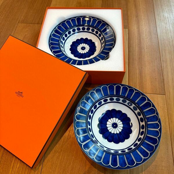 HERMES　エルメス　パスタプレート　BLEUS d'AILLEURS　ブルーダイユール　24cm