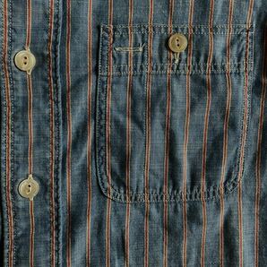 RRL インディゴストライプワークシャツ S 天然インディゴとビンテージレッドのストライプ 全盛期の傑作(ラルフローレンデニムシャツの画像5