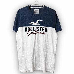 Y717★大人かっこいい★HOLLSTER ホリスター ロゴプリント 半袖Tシャツ カジュアル ゆったり Mサイズ ホワイト×ネイビー メンズ 万能