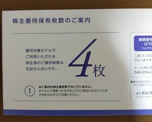 コード通知のみ 男性名義 4枚分 サムティ 2025.3月末まで 株主優待券