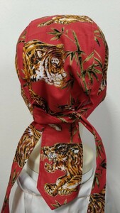 * bandana cap * hand made peace pattern tiger ... red 