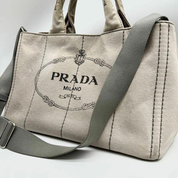 【正規品・希少カラー】PRADA プラダ カナパ 2way ハンドバッグ ショルダーバッグ グレー M