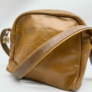 【美品】LOEWE ロエベ ショルダーバッグ ポシェット アナグラム ゴールド金具 レザー ブラウン