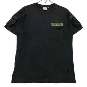 AVIREX(アヴィレックス)半袖Tシャツ ポケットT ワッペンロゴ メンズS グレー系