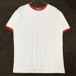 PAPAS(パパス)半袖Tシャツ 刺繍ロゴ メンズM ホワイト/レッド系