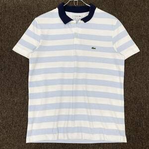 LACOSTE(ラコステ)半袖ポロシャツ リネンミックス ワニロゴ ボーダーパターン メンズFR4 ネイビー系/ブルー系/ホワイト