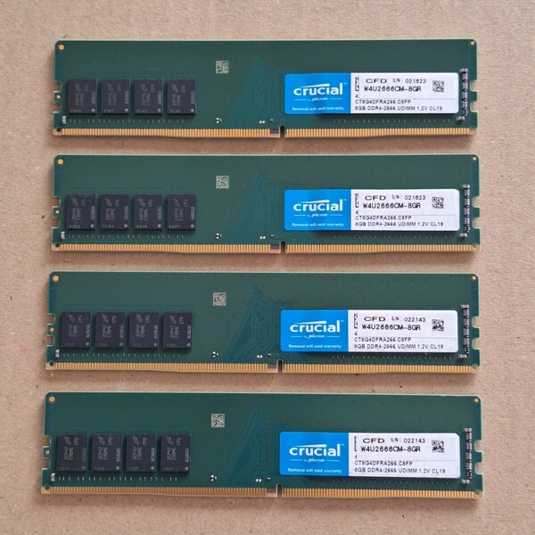 Crucialメモリ 32GB (8GB × 4枚) DDR4-2666 PC4-21300 クルーシャル デスクトップPC用