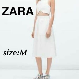 ZARA ザラ フレアスカート 白スカート ホワイト 膝丈スカート