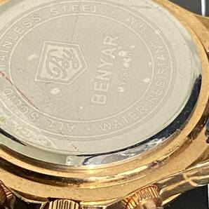 BENYAR 腕時計 中古稼働品 ネービー系丸型文字盤 ルミナス発光(2枚目写真) 3針 ラバーベルト 男性向けサイズ 送料出品者負担の画像8