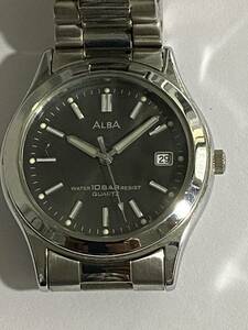 セイコーアルバ腕時計　中古稼働品　　SEIKO ALBA ルミナス発光(3枚目写真) 黒系文字盤　3針　デイト　メタルベルト