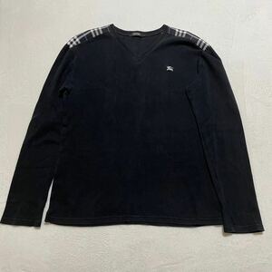 BURBERRYBLACK LABEL Burberry Black Label long sleeve long T shoulder noba check black L size embroidery 