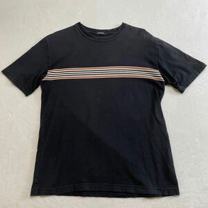 BURBERRYBLACK LABEL Burberry Black Label T-shirt short sleeves short sleeves T-shirt black noba stripe L size 