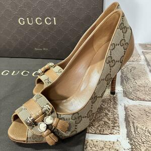 極美品 GUCCI グッチ 22.5 パンプス GG柄 オープントゥ タッセル