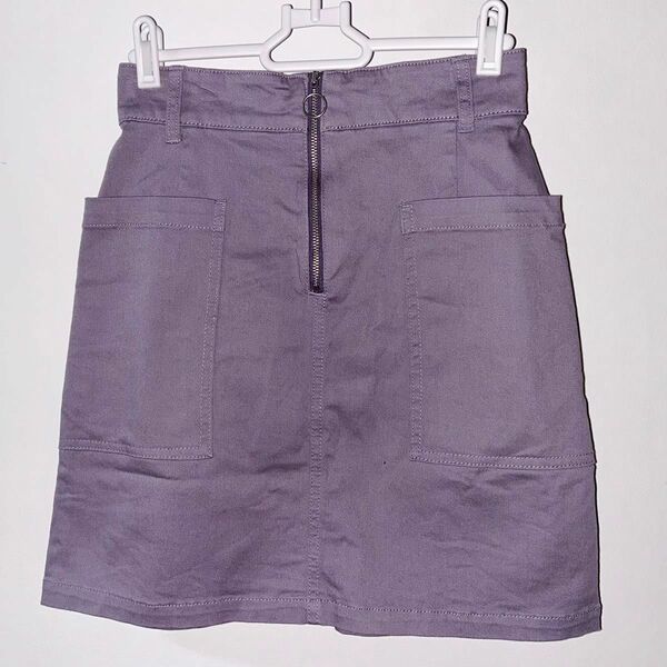 デニムミニスカート　Mサイズ　パープル　台形ミニスカート　タイト　Honeys 前チャック　サイドポケット　紫 スカート