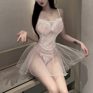 nP007WH sexy Ran Jerry .. see-through [ One-piece * shorts set ] One-piece costume play clothes miniskirt dress Night wear 