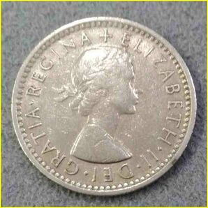 【イギリス 6ペンス 硬貨/1956年】 英国 ラッキー6ペンス/エリザベス2世/旧硬貨/コイン/古銭の画像4