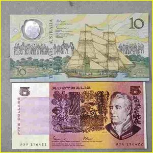 【オーストラリア 紙幣/15ドル分】 10ドルポリマー紙幣×1枚・5ドル紙幣×1枚/旧札/旧紙幣/豪ドル