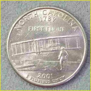 【アメリカ 50州25セント硬貨《ノースカロライナ州》/2001年】クォーターダラーコイン/50州25セント硬貨プログラム/The 50 State Quarters