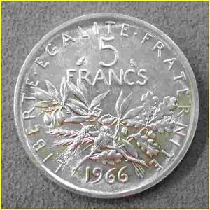 【フランス 5フラン 銀貨/1966年】 5 FRANCS/種を蒔く人/旧硬貨/シルバー835/シルバーコイン/古銭