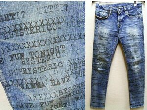 即決[W30]HYSTERIC GLAMOUR 12SS MUSIC NOTE 音符 楽譜 総柄プリント ストレッチ スキニー スタッズデニム 0221AP03 スリム パンツ■255