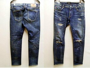 ●即決[XL]美品 TMT TPT-S1904 19SS HYBRID-STRETCH PAINT CRUSH DENIM 5P TAPERED ストレッチ スリム デニム パンツ■315