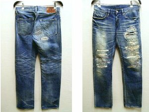 ●即決[W30]HYSTERIC GLAMOUR 11SS RSP加工デニムストレートパンツ リペア ダメージ スタッズデニム ヒス 0211AP08 パンツ■704