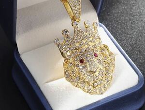  Gold rhinestone lion head necklace [ man and woman use ] new goods unused 