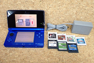【中古】ニンテンドー3DS コバルトブルー 本体 Nintendo 任天堂 ゲーム機 ゲームソフト7本・ACアダプタ付き(PBB64-2)