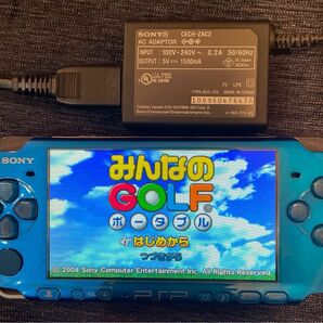 PSP3000本体動作品充電アダプター付バッテリーパックメモリースティックソフト付ブルー青バタフライ プレイステーションポータブル