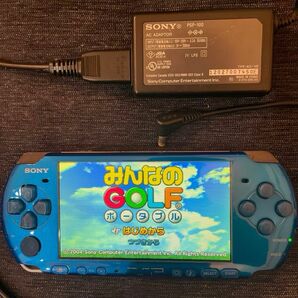 PSP3000本体動作品充電バッテリー付電池パックメモリースティックソフト付ブルー青 バッテリーパックソニー