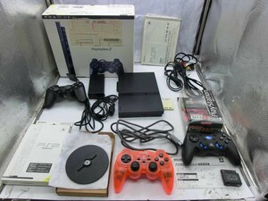 T【3め-70】【100サイズ】SONY PS2 本体+コントローラー アクセサリ/SCPH-70000/通電可/ジャンク扱い/※ヤケ、汚れあり