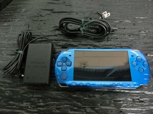 T【G4-89】【60サイズ】▲SONY ソニー/PSP-3000 ブルー 本体・電源コード/ゲーム機/通電可/ジャンク扱い/※傷有り