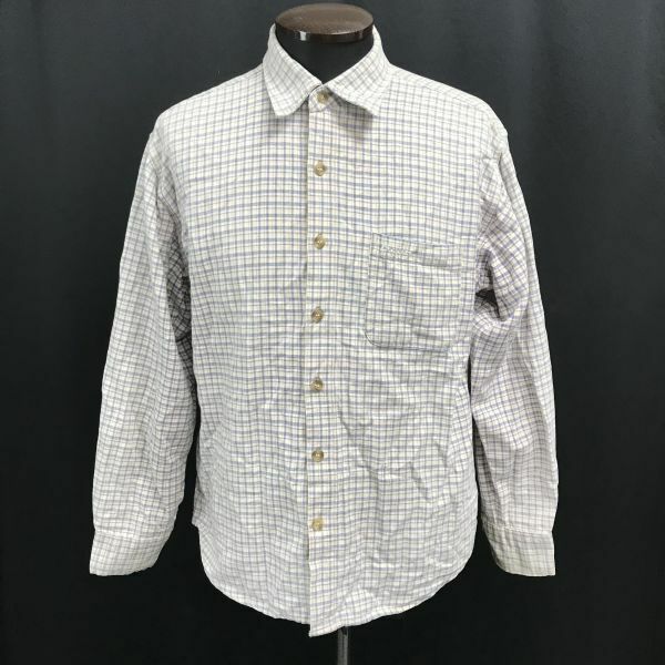 BEAR★長袖シャツ【メンズM/アイボリー×水色/ivory×light blue/チェック】Tops/Shirts◆BH703