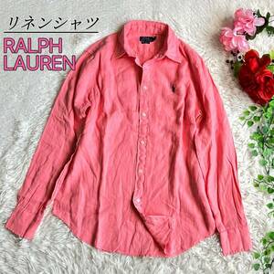 linen100%*POLO RALPH LAUREN Polo Ralph Lauren long sleeve shirt linen shirt flax present tag pink 
