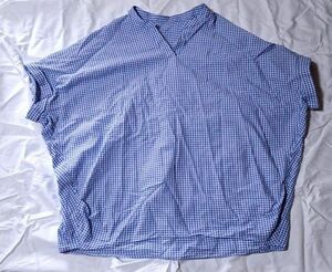 ゆったり 半袖 ブラウス カットソー シャツ ギンガムチェック 裾タック スキッパー チュニック