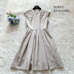 【美品】　FOXEY NEWYORK ナイロンBLEND ワンピース ベージュ 40 16年商品　ワッシャー加工　フォクシーニューヨーク　