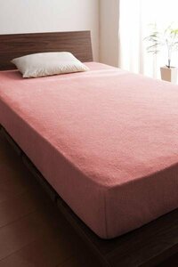 タオル地 ショート丈 ベッド用 ボックスシーツ の同色２枚セット セミダブルサイズ 色-ローズピンク/綿100％パイル 洗える