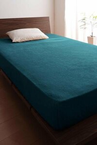 タオル地 ベッド用 ボックスシーツ の同色２枚セット ダブルサイズ 色-ブルーグリーン/綿100%パイル 洗える