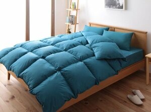 羽根布団セット ベッド用８点 セミダブルサイズ 色-ブルーグリーン
