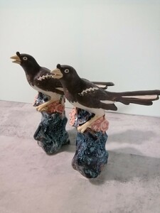 ヴィンテージ　陶器　ストンプ　上の鳥　ペア　花瓶　置物　　コレクション