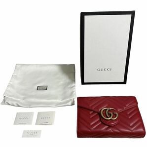 【新品未使用】グッチ GUCCI GGマーモント ショルダーバッグ チェーンウォレット キルティング レザー レッド 474575 GU0435 箱 付属品有の画像2