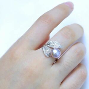 素敵な大粒♪天然本真珠のボリューム感で楽しめます♪ダイヤ入サクラピンクパール指輪♪6月の誕生石♪129m