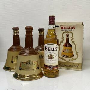 ベルズ スコッチウィスキー 8年 旧ラベル ベル型 陶器 BELL’Ｓ 箱有り 4本セット 古酒 未開栓