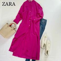 ZARA 大人素敵スタイル　鮮やかピンクカラー　ゆったりロングワンピース　羽織り　日焼け防止　サイズS ザラ♪_画像1