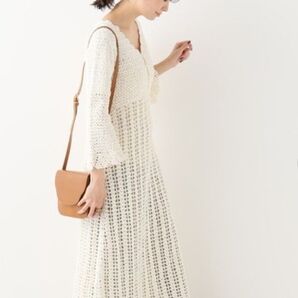 イエナ ロング ワンピース リネン 編み ナチュラル 美品 ニット 白