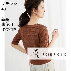 70501 【タグ付き】透かし編みボートネックプルオーバー ブラウン 40 Lサイズ ROPE' PICNIC ロペピクニック